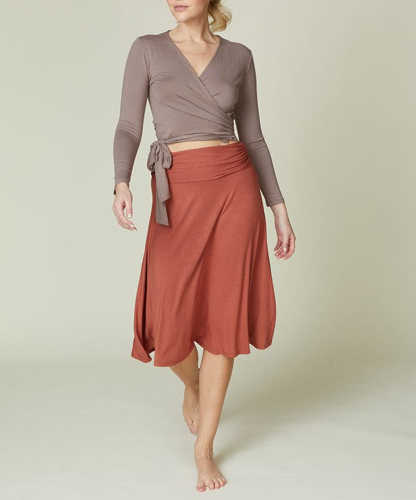 Bamboo Flared Mid Length Skirt Fabina RUST S 