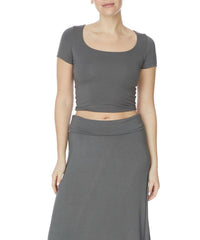 Bamboo Double Layered Crop Cap Sleeve Top Fabina GREY S 