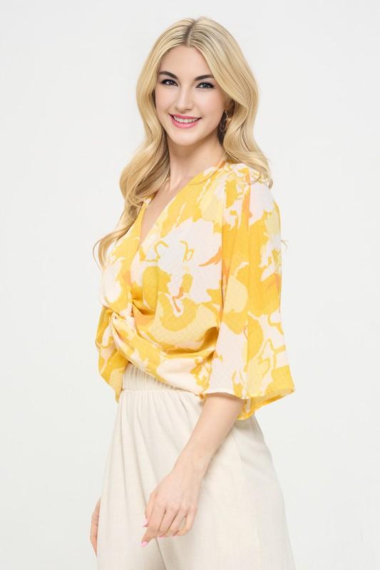 Floral Mid Sleeve Front Twist Top Renee C.   