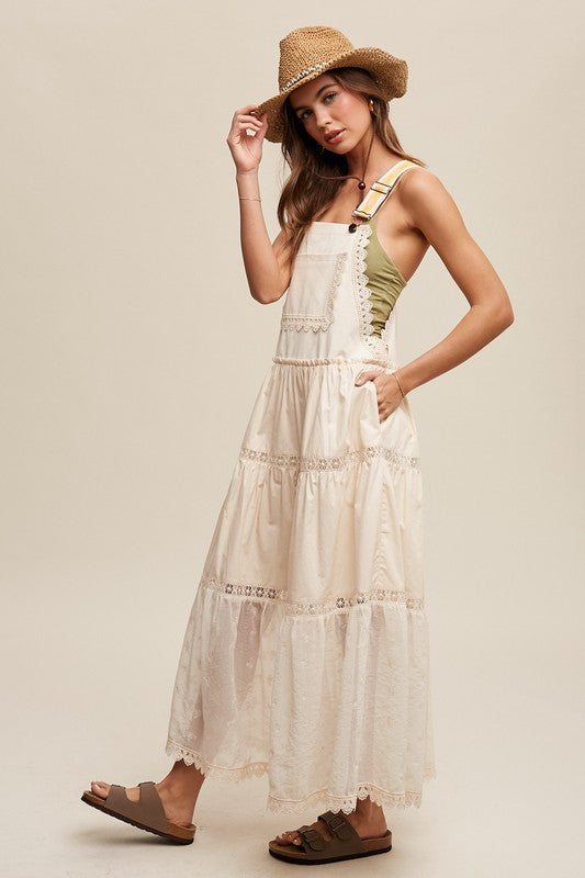 Laced and Tiered Romantic Overall Maxi Dress Listicle   