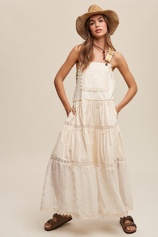 Laced and Tiered Romantic Overall Maxi Dress Listicle   