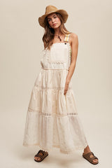 Laced and Tiered Romantic Overall Maxi Dress Listicle Champagne S 