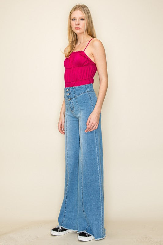 High-Waisted Wide-Leg Western Jeans O2 Denim   