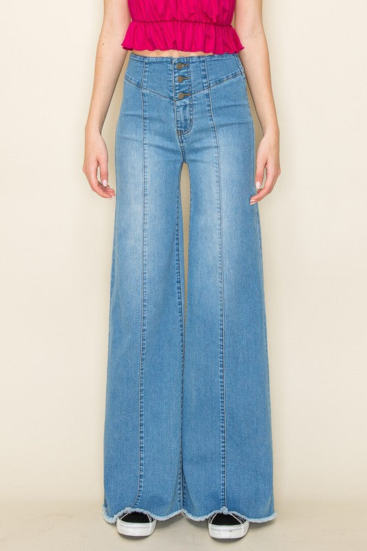 High-Waisted Wide-Leg Western Jeans O2 Denim   