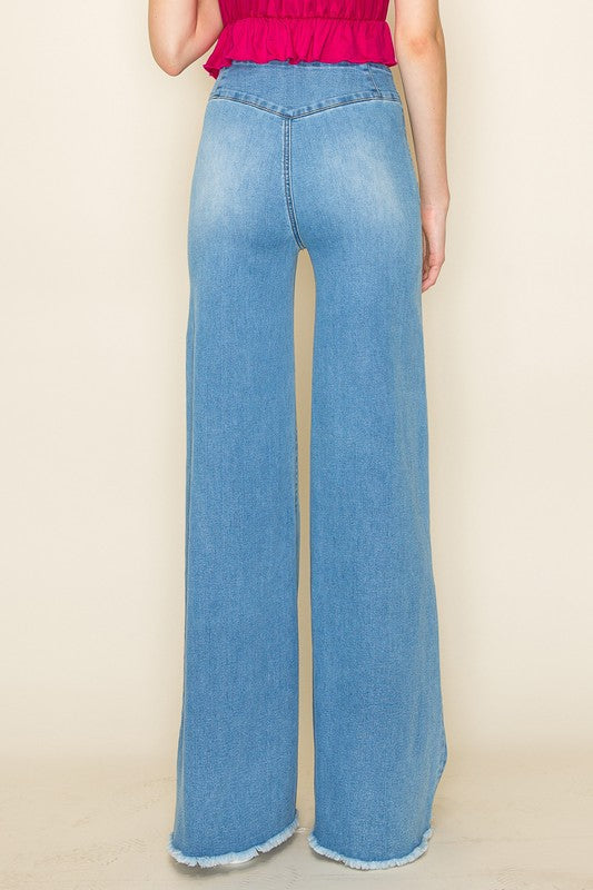 High-Waisted Wide-Leg Western Jeans O2 Denim   