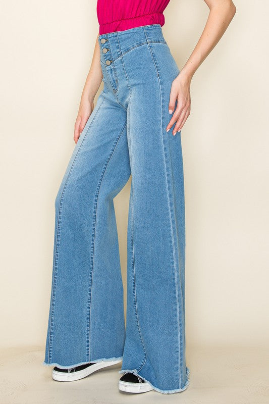 High-Waisted Wide-Leg Western Jeans O2 Denim   