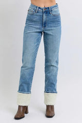 High Waist Shearling Cuff Straight Plus Size Judy Blue