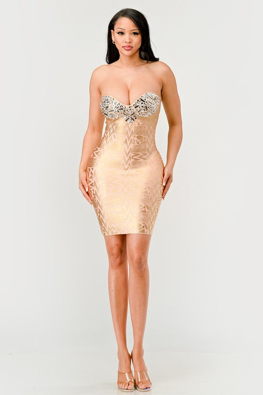 Gilded Glamour Strapless Bodycon Dress Athina   