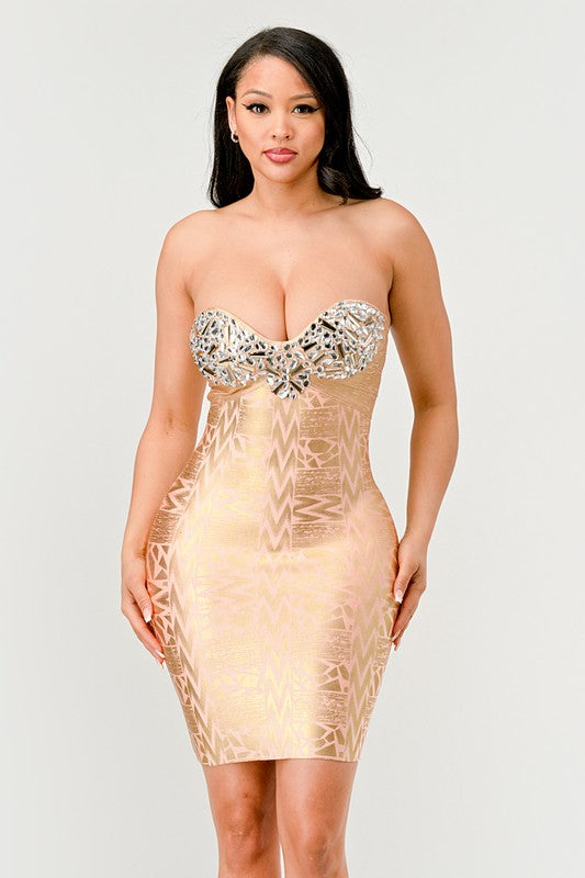 Gilded Glamour Strapless Bodycon Dress Athina   