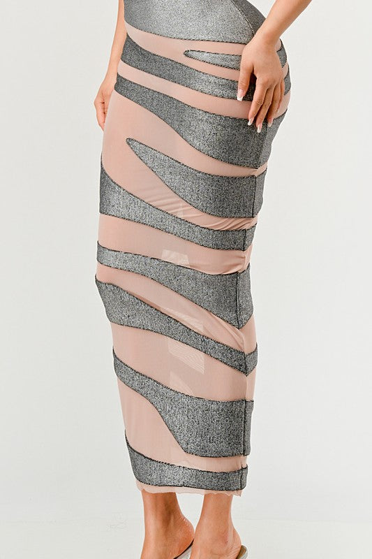 Metallic Bandage Mesh Insert Dress Athina   