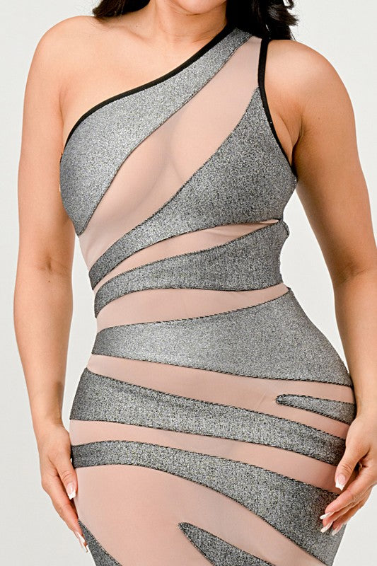 Metallic Bandage Mesh Insert Dress Athina   