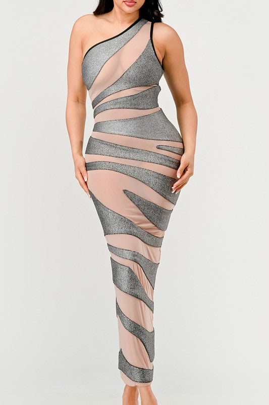 Metallic Bandage Mesh Insert Dress Athina SILVER/NUDE S 