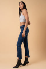 High-Waisted Ankle-Cut Crossover Step Hem Crop Boot Jeans Insane Gene   