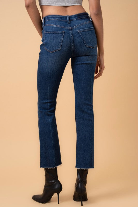 High-Waisted Ankle-Cut Crossover Step Hem Crop Boot Jeans Insane Gene   