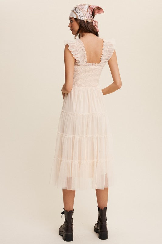 Smocked Ruffle Tiered Mesh Midi Maxi Dress Listicle   