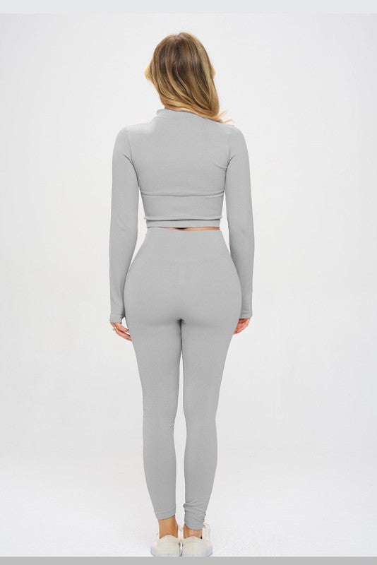 Seamless Ribbed Tracksuit Zip-up Two-Piece Set OTOS Active   