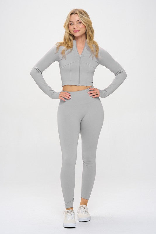 Seamless Ribbed Tracksuit Zip-up Two-Piece Set OTOS Active   