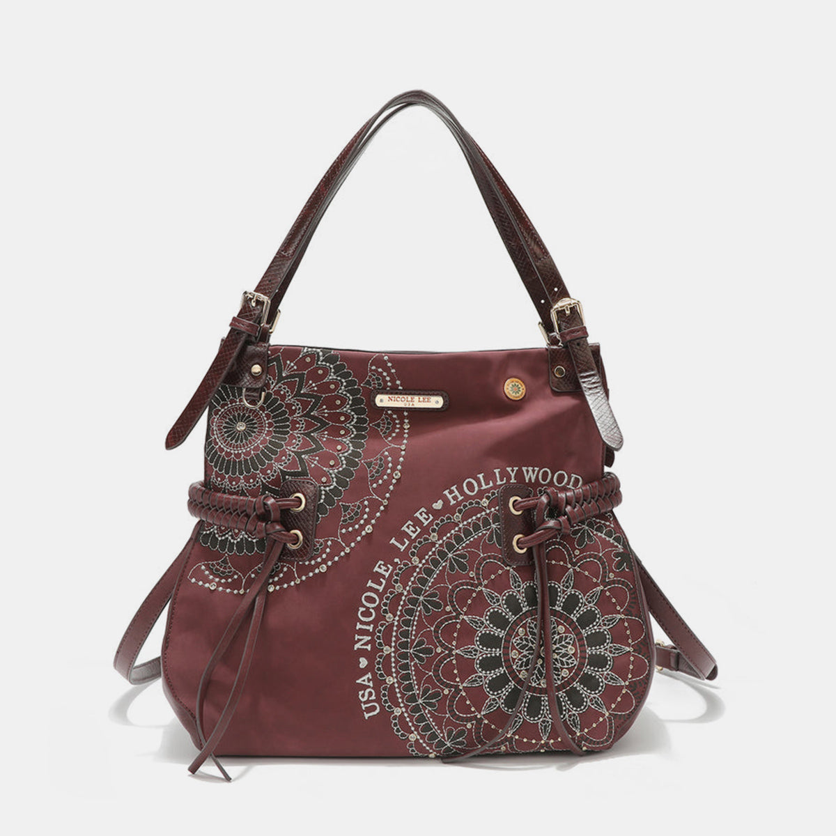 Side Braided Tassel Inlaid Rhinestone Embroidery Hobo Bag Nicole Lee USA   