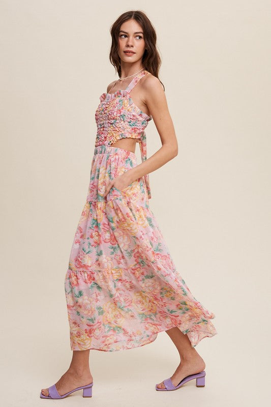 Floral Bubble Textured Two-Piece Style Maxi Dress Listicle   