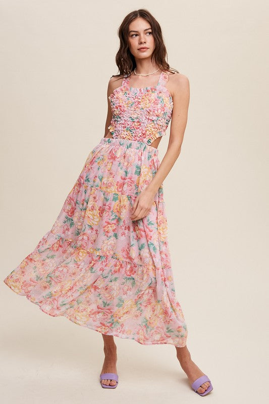 Floral Bubble Textured Two-Piece Style Maxi Dress Listicle   