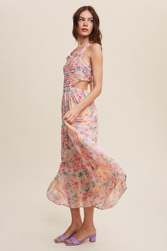 Floral Bubble Textured Two-Piece Style Maxi Dress Listicle   