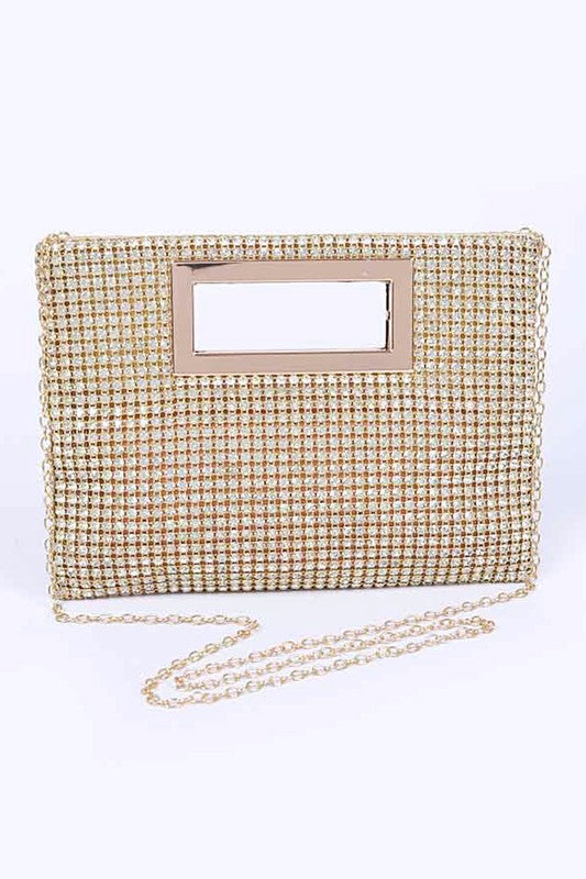 Rhinestone Studded Evening Convertible Clutch Bag Artini Accessories Gold O/S 