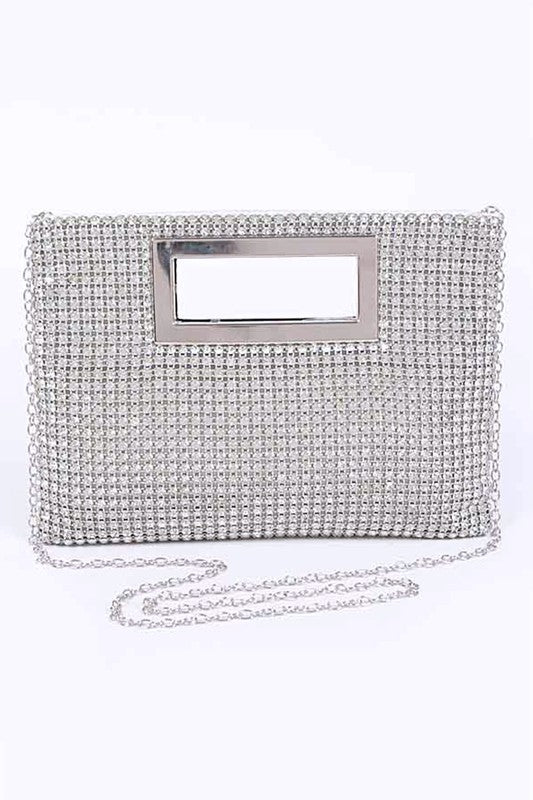 Rhinestone Studded Evening Convertible Clutch Bag Artini Accessories Silver O/S 