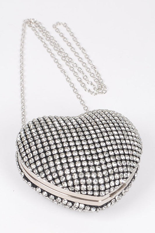 Glamorous Heart Shaped Rhinestone Box Clutch with Chain Strap Artini Accessories   