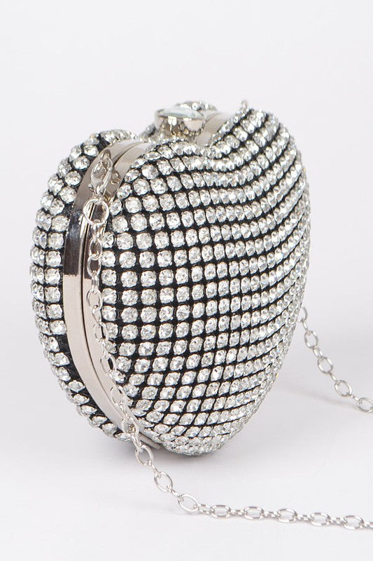 Glamorous Heart Shaped Rhinestone Box Clutch with Chain Strap Artini Accessories   