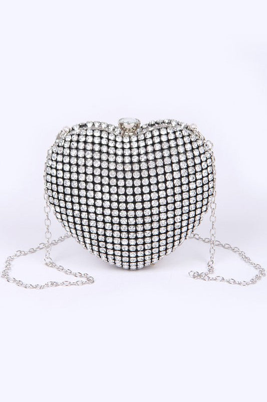 Glamorous Heart Shaped Rhinestone Box Clutch with Chain Strap Artini Accessories CLEAR O/S 