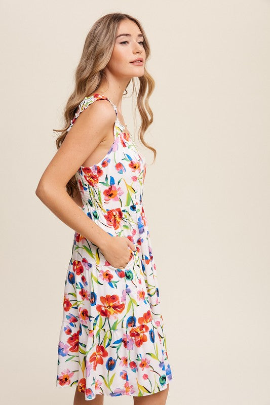 Flower Print Square Neck Midi Dress Listicle   