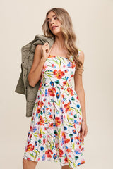 Flower Print Square Neck Midi Dress Listicle   