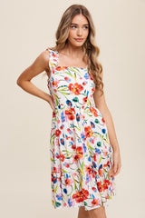 Flower Print Square Neck Midi Dress Listicle   