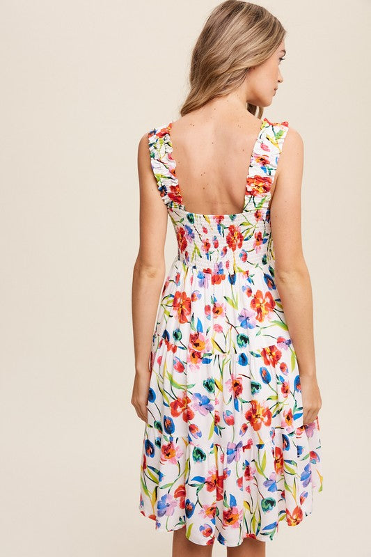 Flower Print Square Neck Midi Dress Listicle   