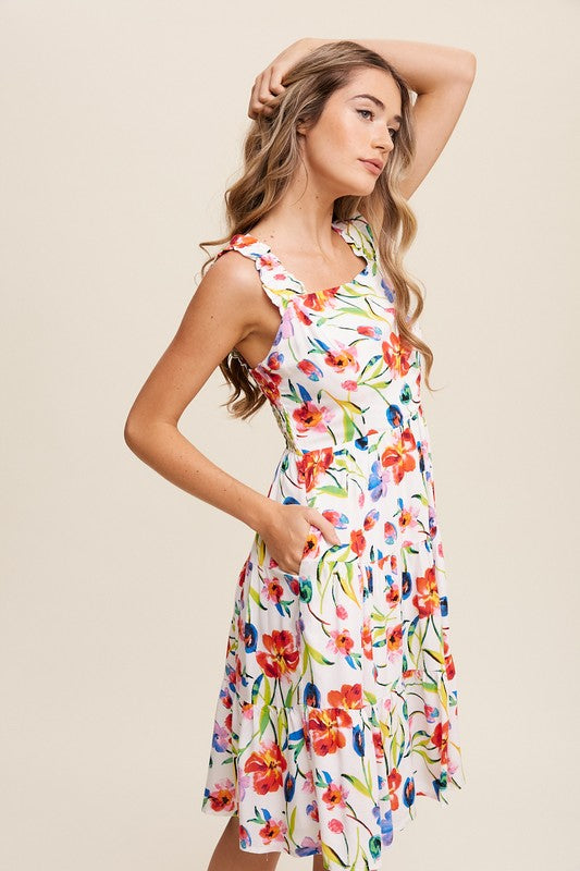 Flower Print Square Neck Midi Dress Listicle   