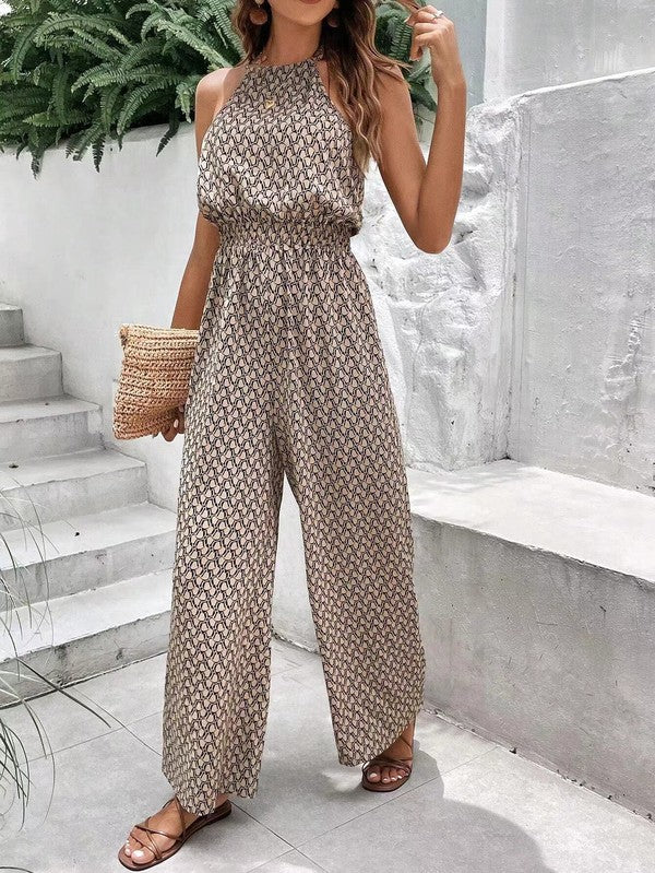 Geometric Patterned Wide Leg Sleeveless Jumpsuit Miss Sparkling   