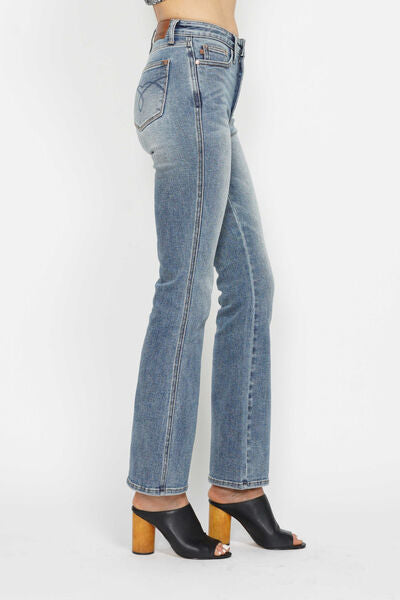 Tummy Control Back Embroidered Pocketed Bootcut Jeans Judy Blue