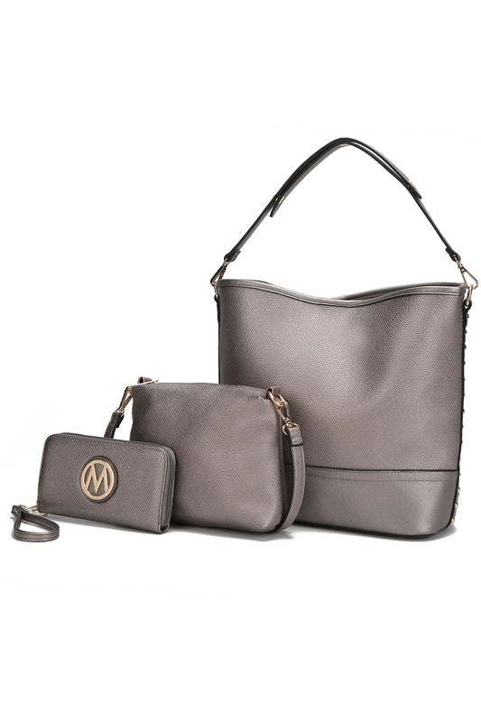 Wren Hobo with Pouch & Wristlet Set by Mia K MKF Collection by Mia K Pewter One Size 