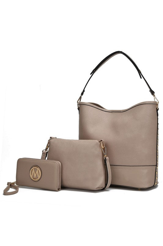 Wren Hobo with Pouch & Wristlet Set by Mia K MKF Collection by Mia K Taupe One Size 