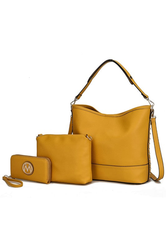 Wren Hobo with Pouch & Wristlet Set by Mia K MKF Collection by Mia K Mustard One Size 