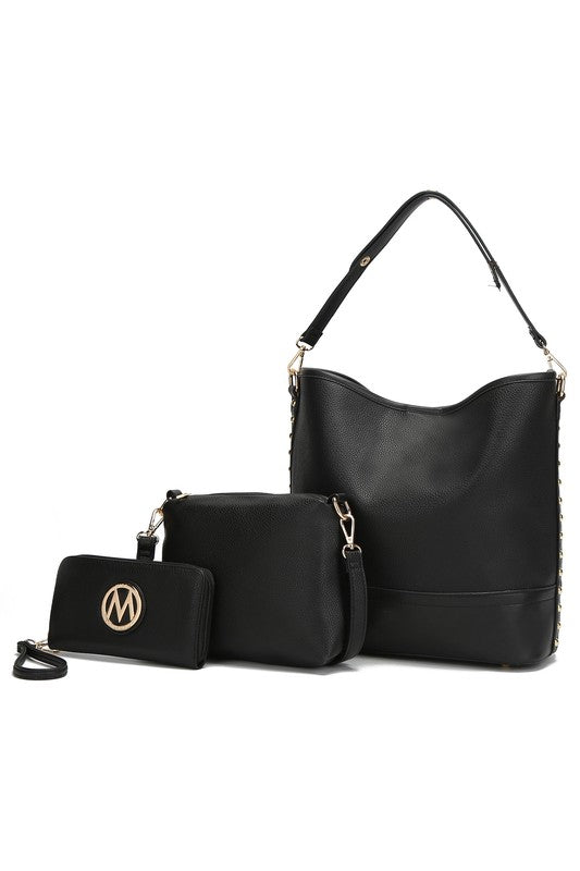 Wren Hobo with Pouch & Wristlet Set by Mia K MKF Collection by Mia K Black One Size 