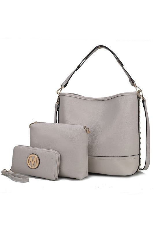 Wren Hobo with Pouch & Wristlet Set by Mia K MKF Collection by Mia K Grey One Size 