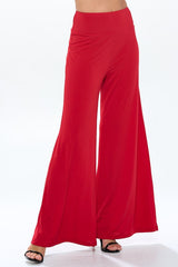 Solid Red Straight Wide Leg Pants - Thick Waistband Renee C.   