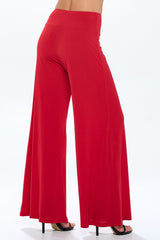 Solid Red Straight Wide Leg Pants - Thick Waistband Renee C.   