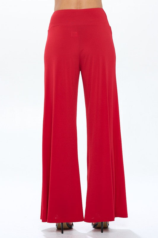 Solid Red Straight Wide Leg Pants - Thick Waistband Renee C.   