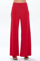 Solid Red Straight Wide Leg Pants - Thick Waistband Renee C. RD S 