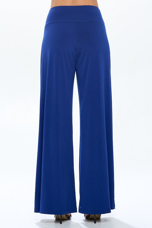 Solid Navy Blue Straight Wide Leg Pants - Thick Waistband Renee C.   