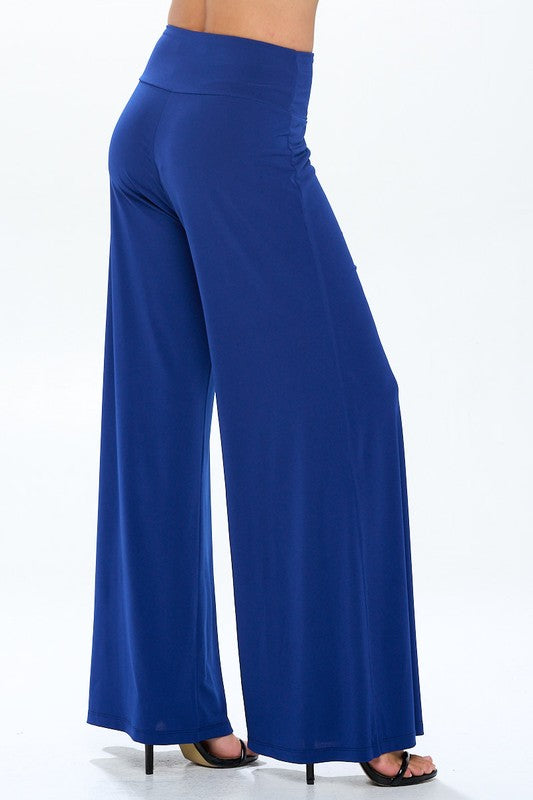 Solid Navy Blue Straight Wide Leg Pants - Thick Waistband Renee C.   