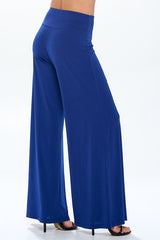 Solid Navy Blue Straight Wide Leg Pants - Thick Waistband Renee C.   