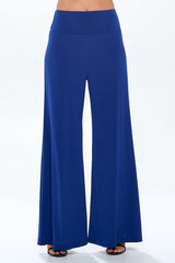 Solid Navy Blue Straight Wide Leg Pants - Thick Waistband Renee C. NV S 